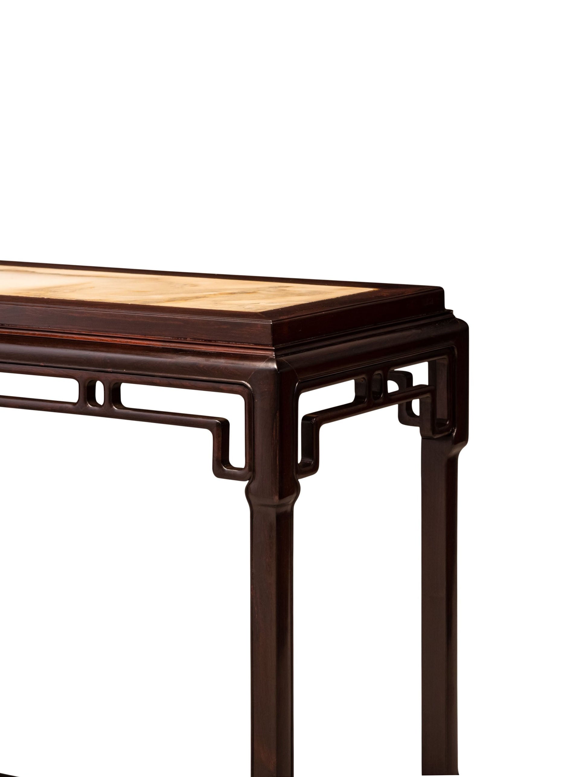 Purple sandalwood marble-topped table with interlocking legs