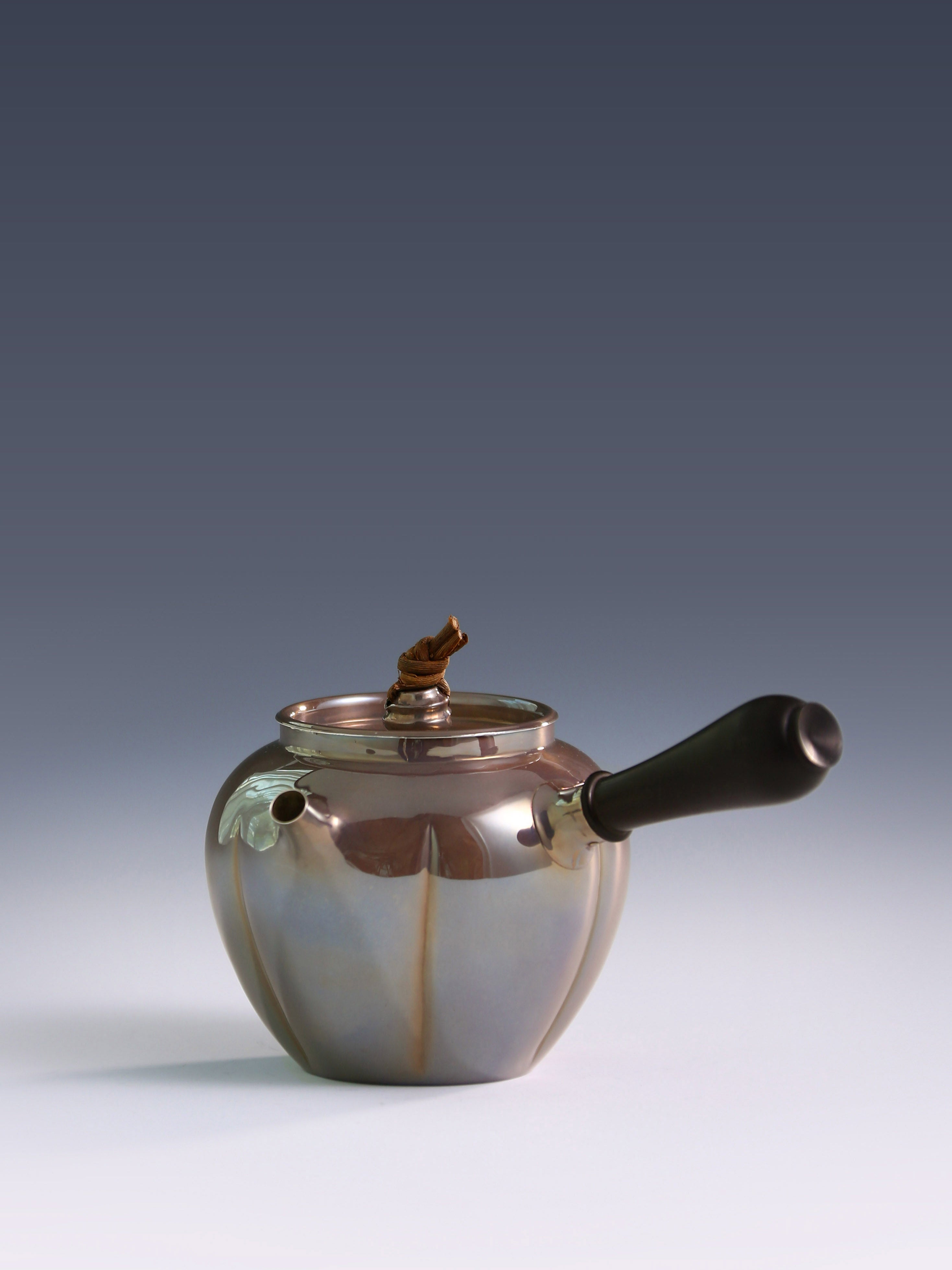 Purple-skinned melon-shaped teapot with side handle, pure silver teapot