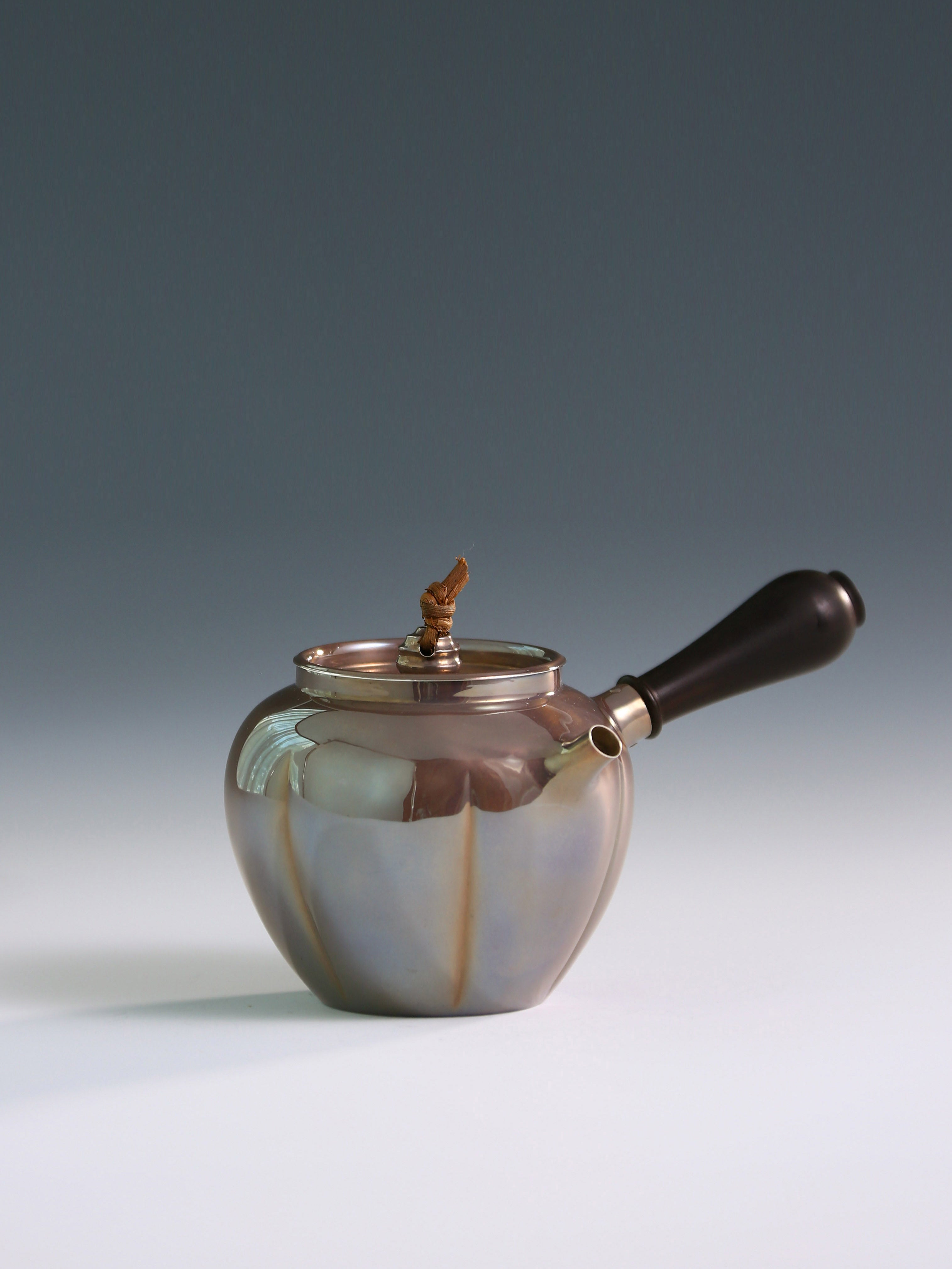 Purple-skinned melon-shaped teapot with side handle, pure silver teapot