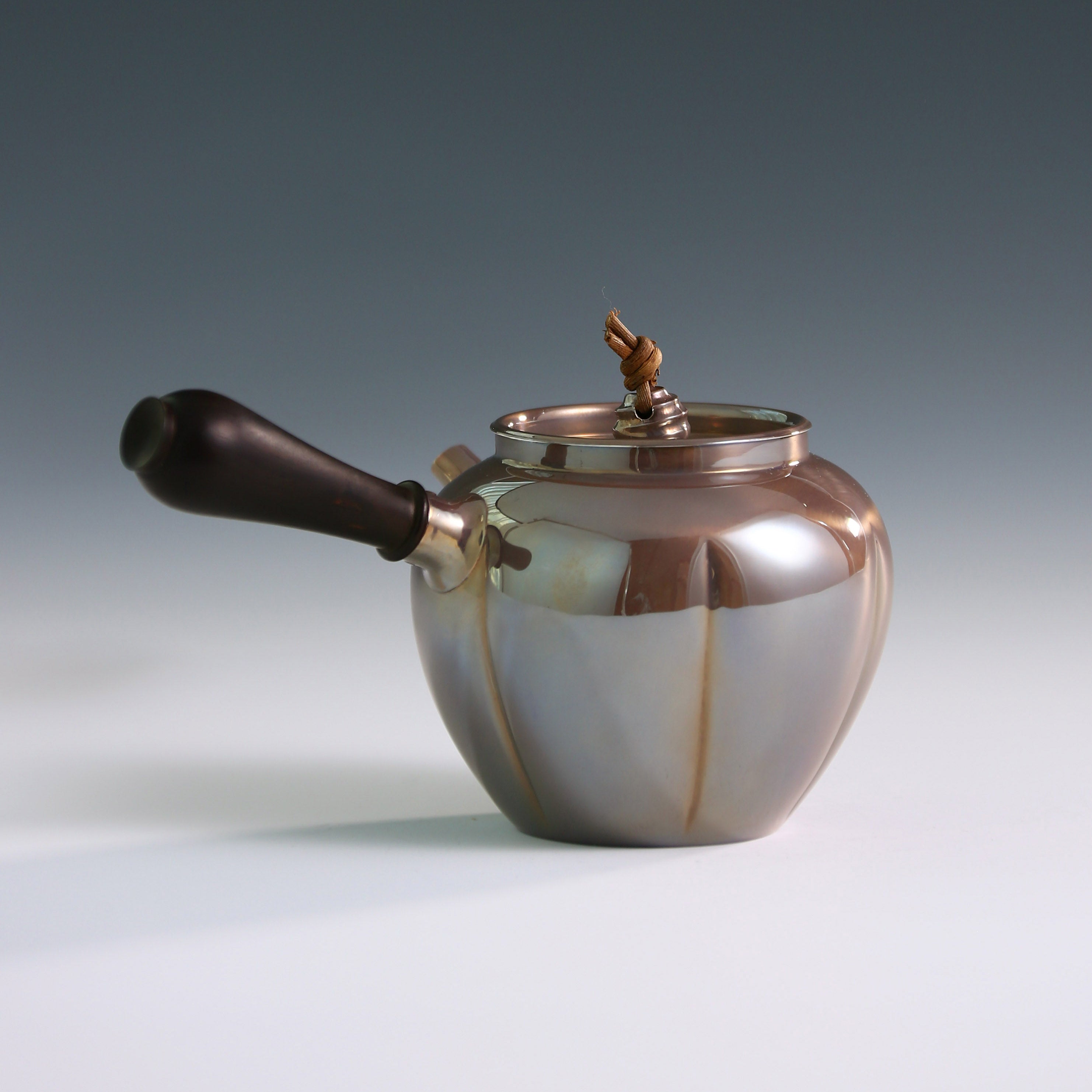 Purple-skinned melon-shaped teapot with side handle, pure silver teapot
