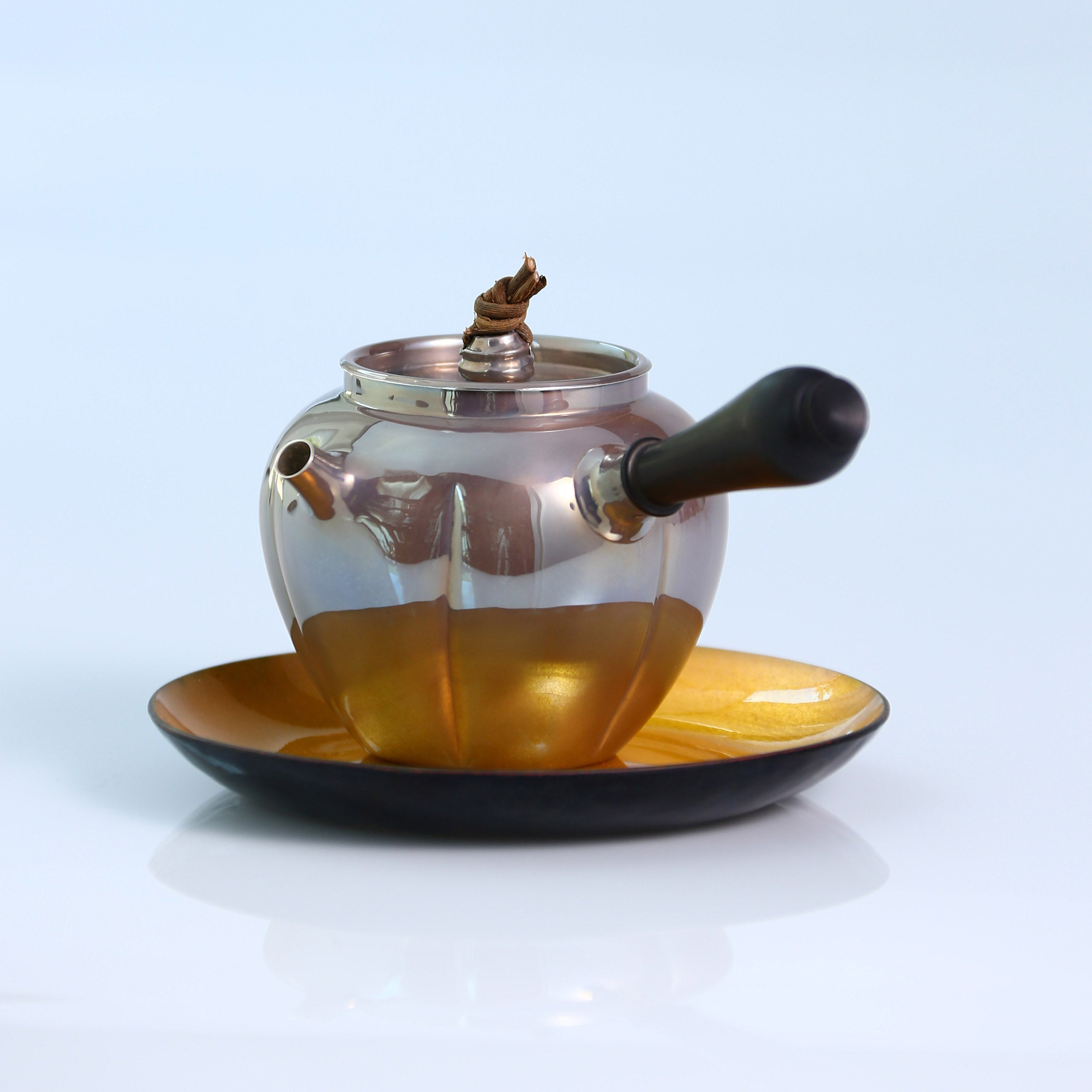 Purple-skinned melon-shaped teapot with side handle, pure silver teapot