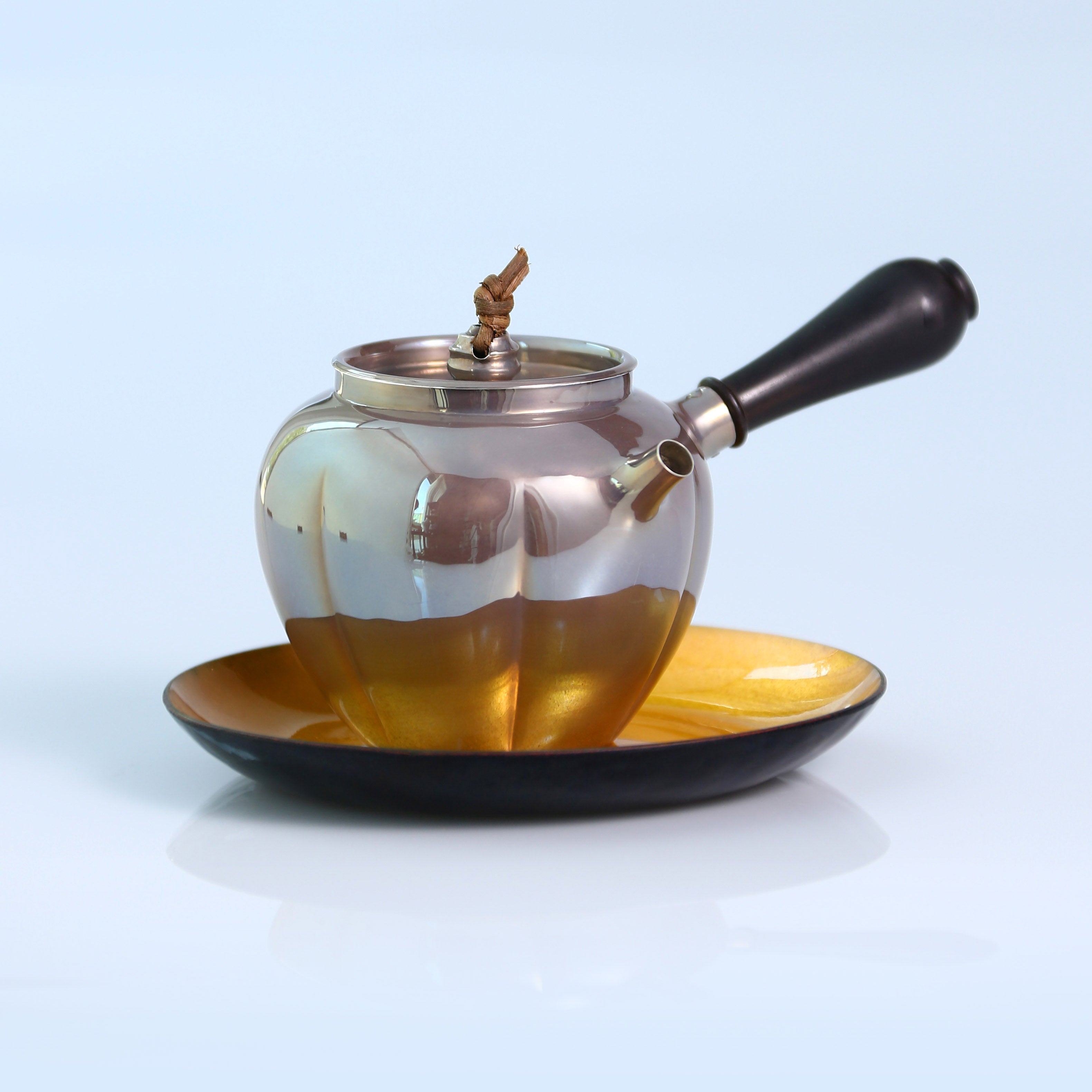 Purple-skinned melon-shaped teapot with side handle, pure silver teapot