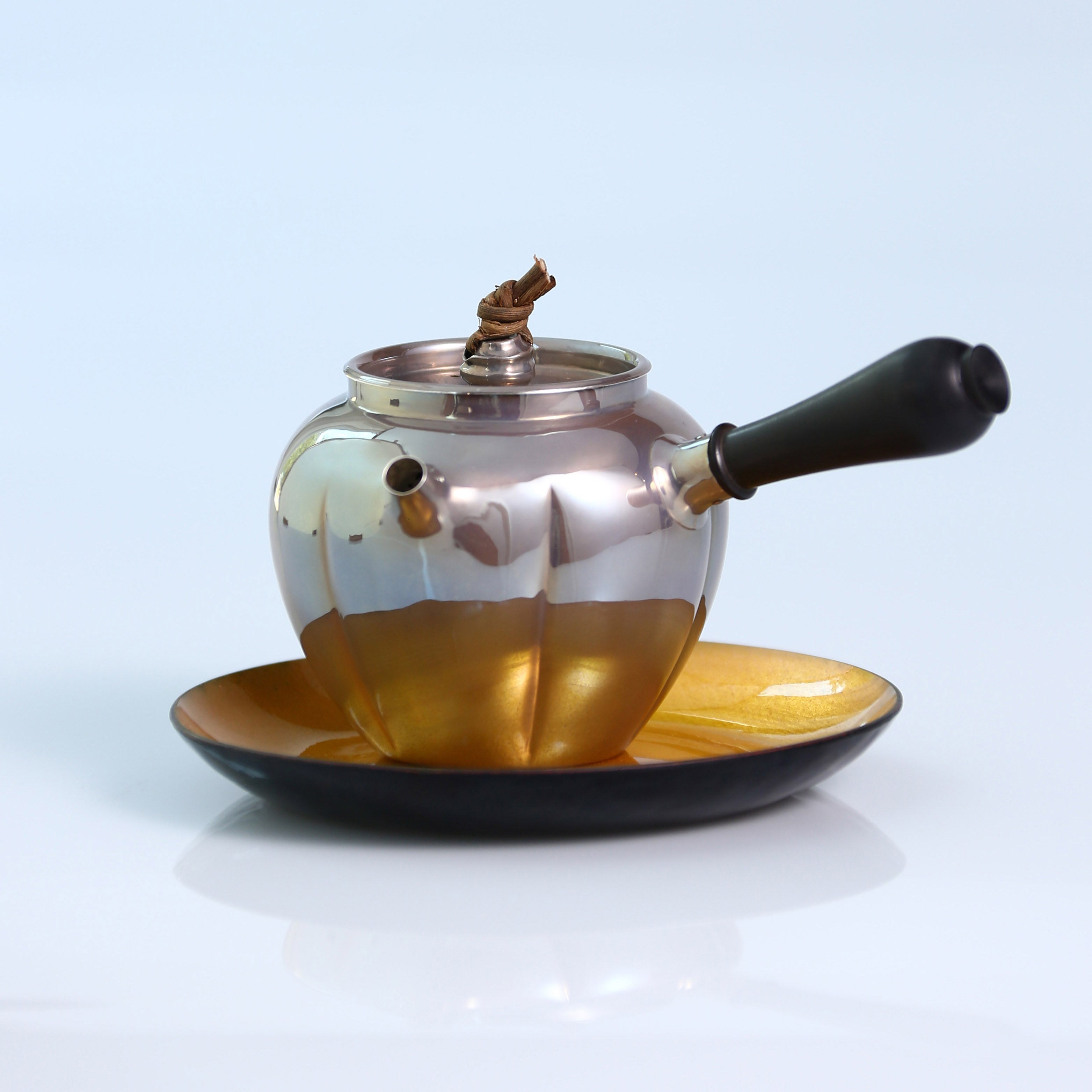 Purple-skinned melon-shaped teapot with side handle, pure silver teapot