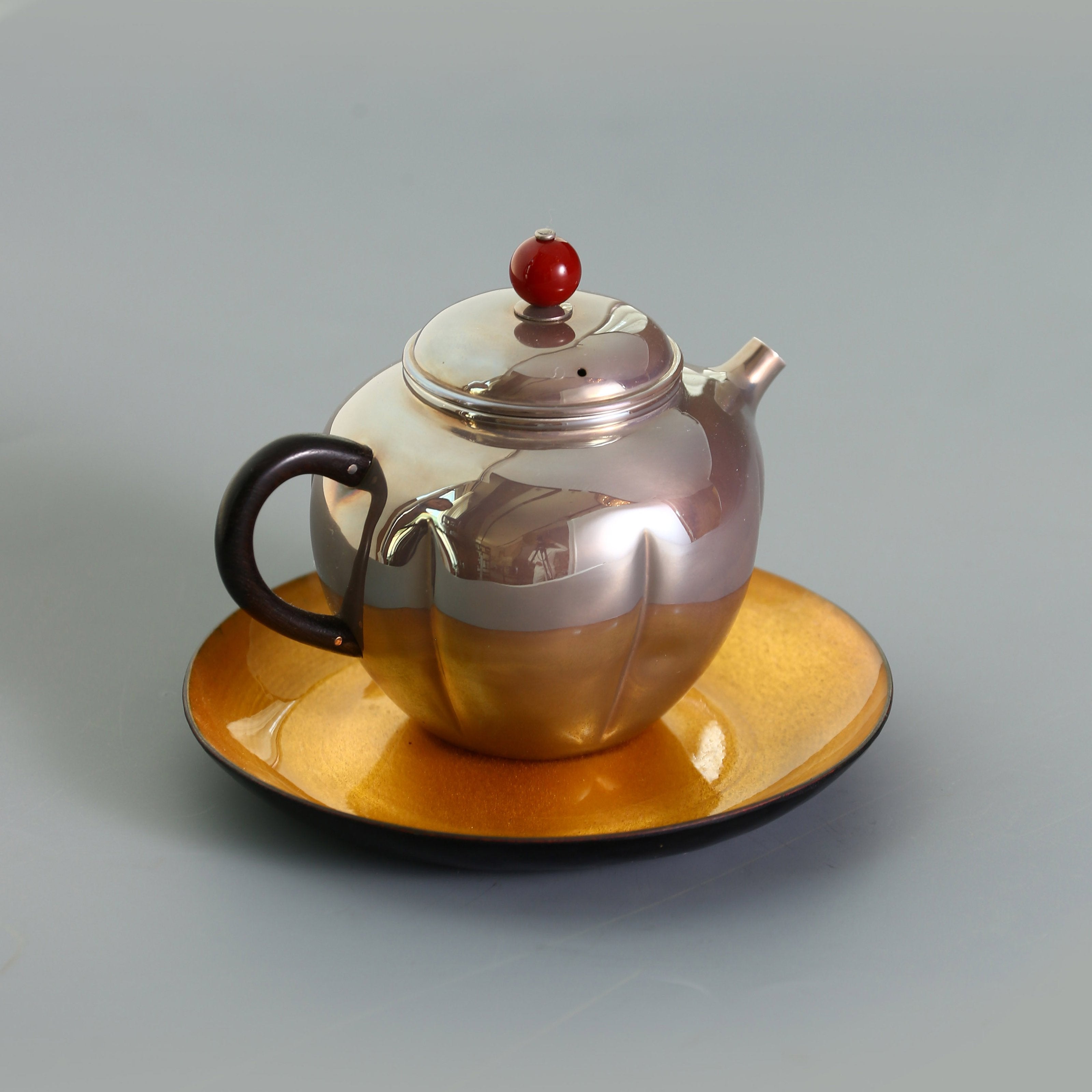 Purple Melon Petal Pure Silver Teapot