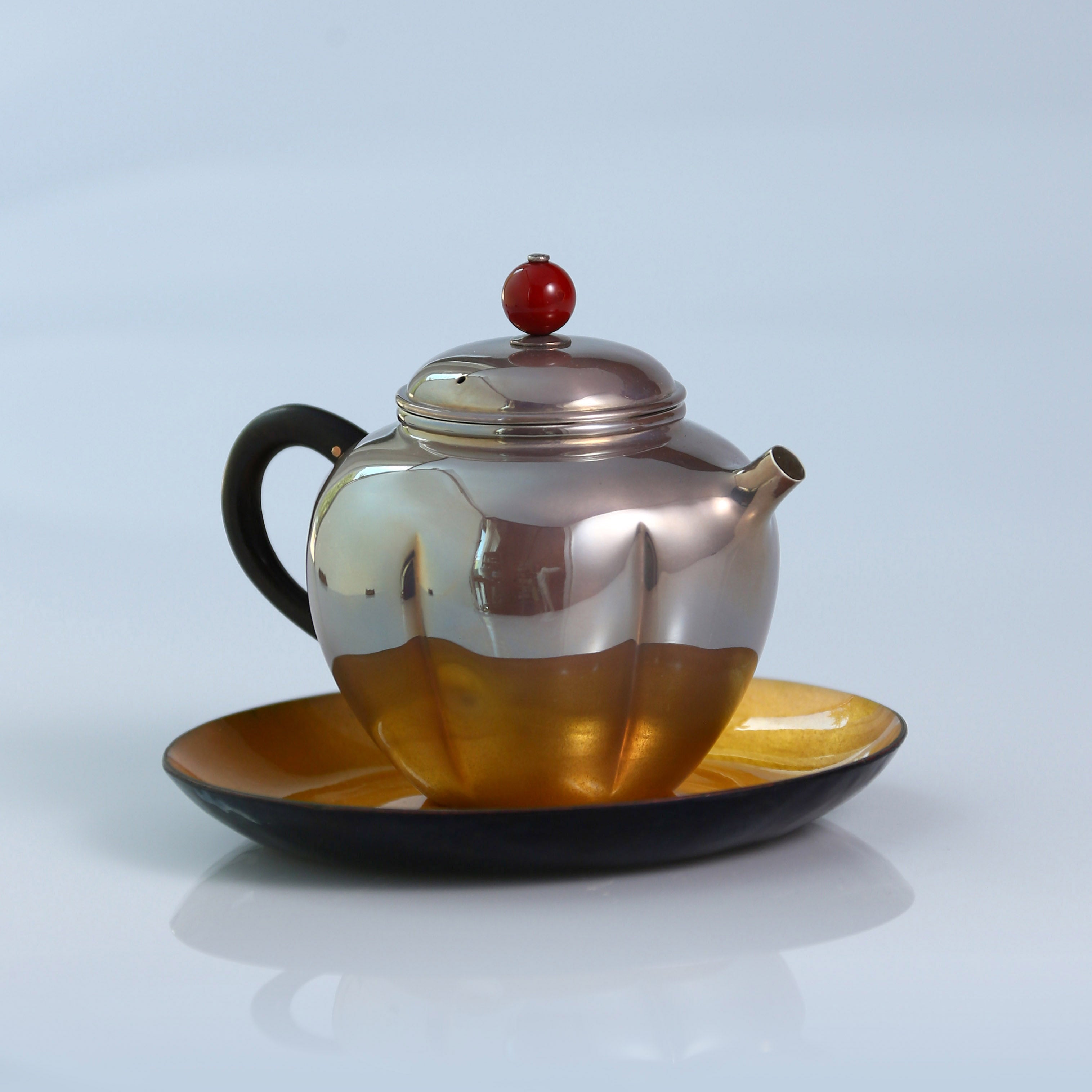 Purple Melon Petal Pure Silver Teapot