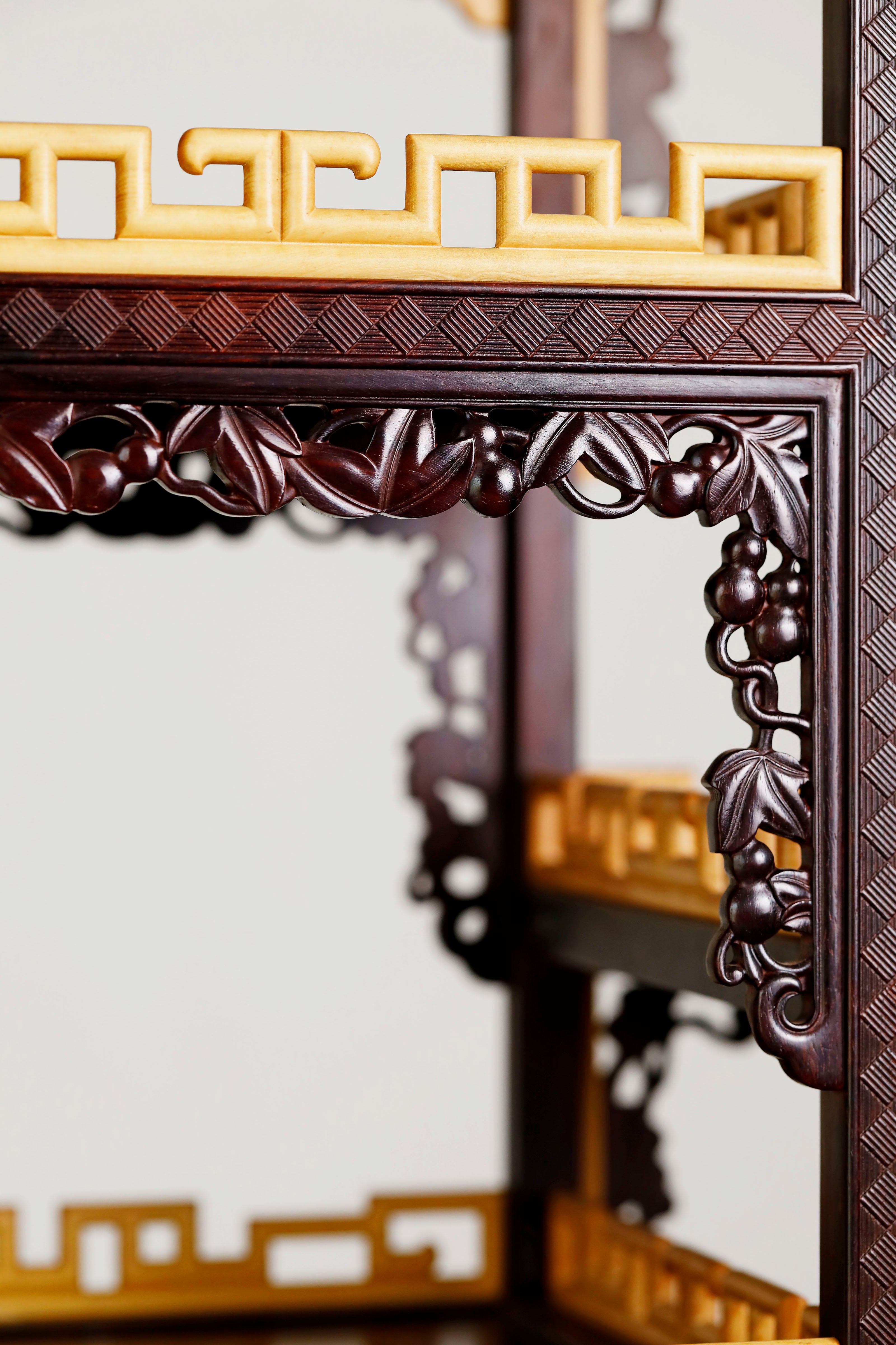 Small-leaf sandalwood inlaid table with antique display shelf