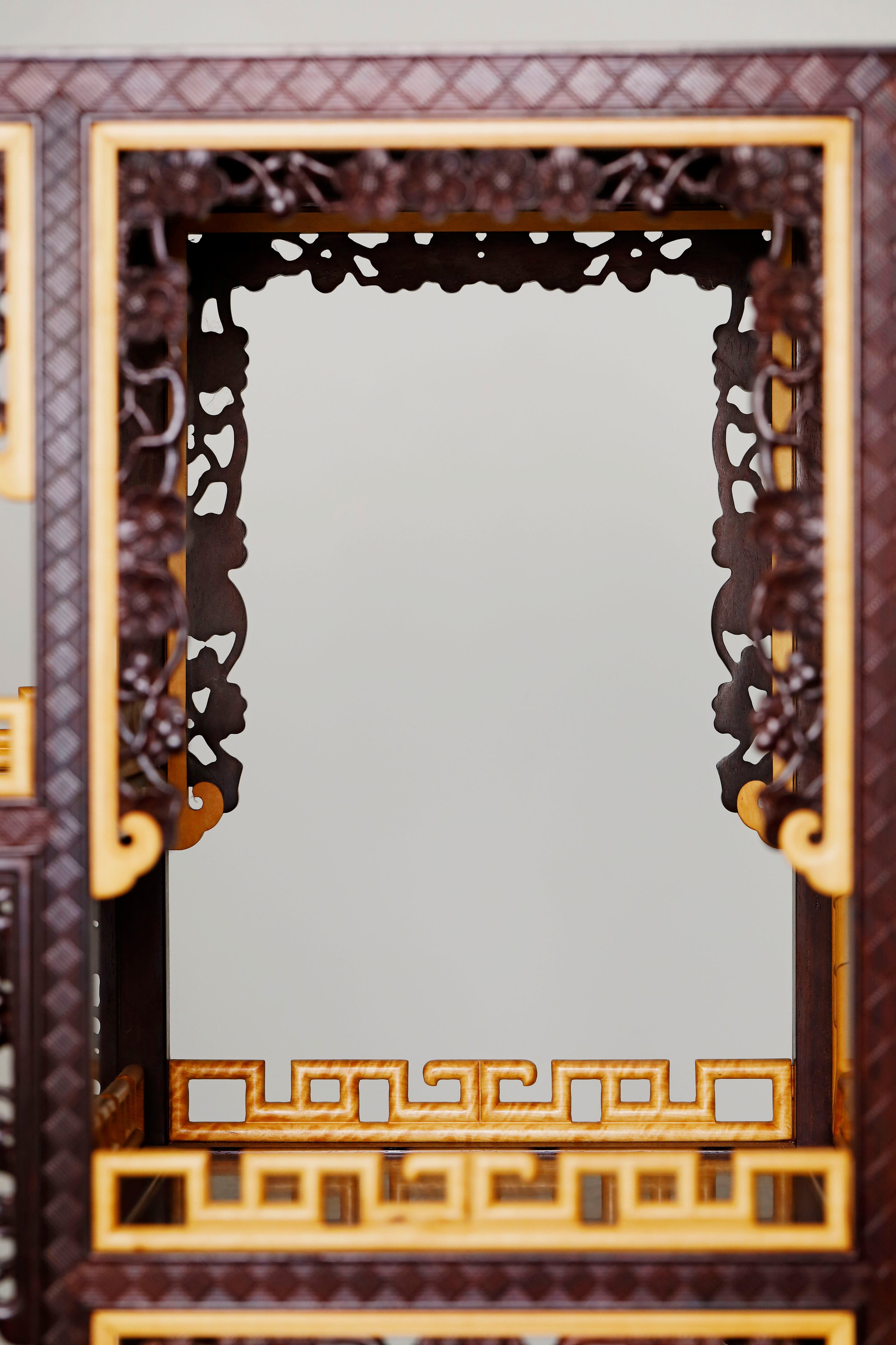 Small-leaf sandalwood inlaid table with antique display shelf