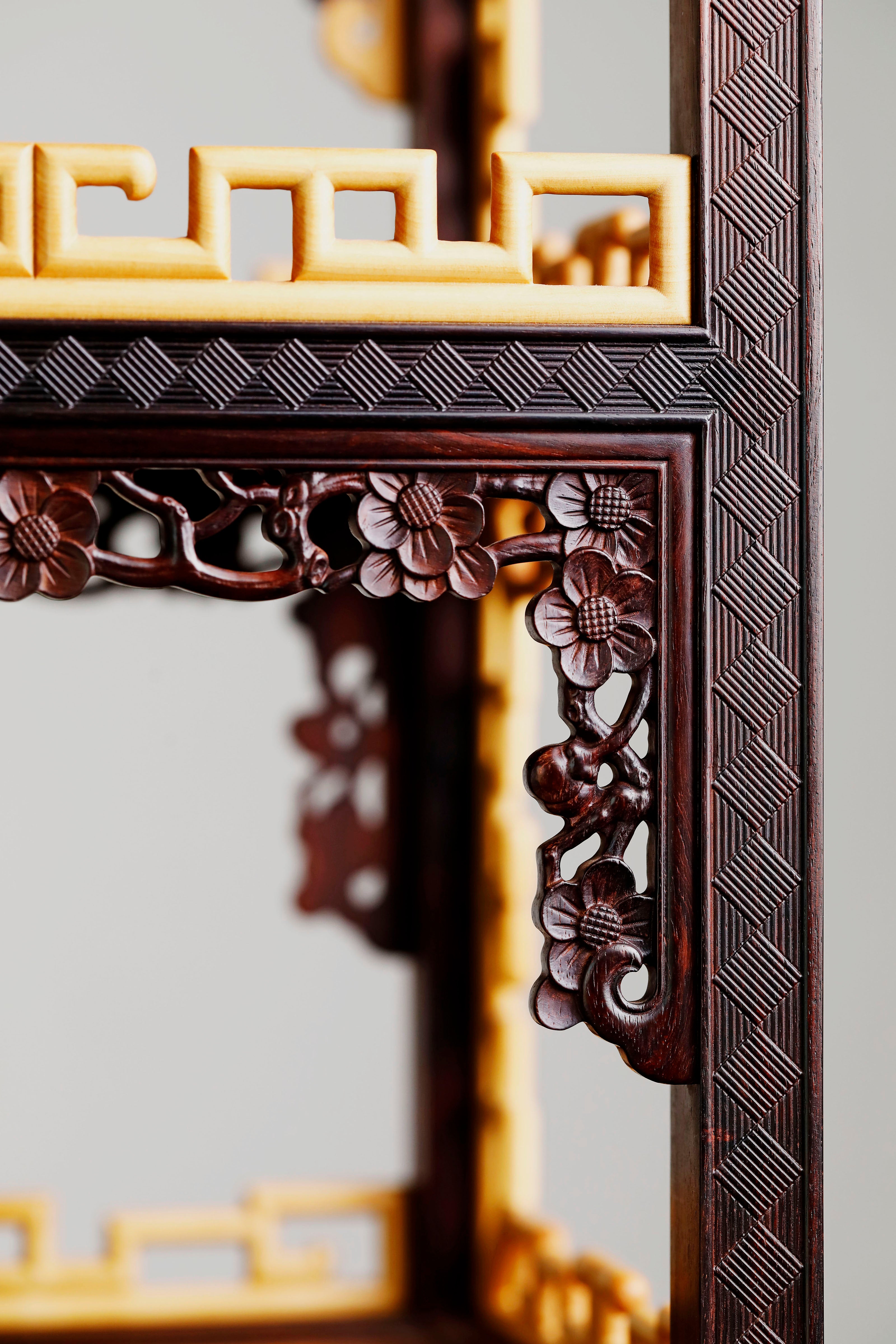 Small-leaf sandalwood inlaid table with antique display shelf