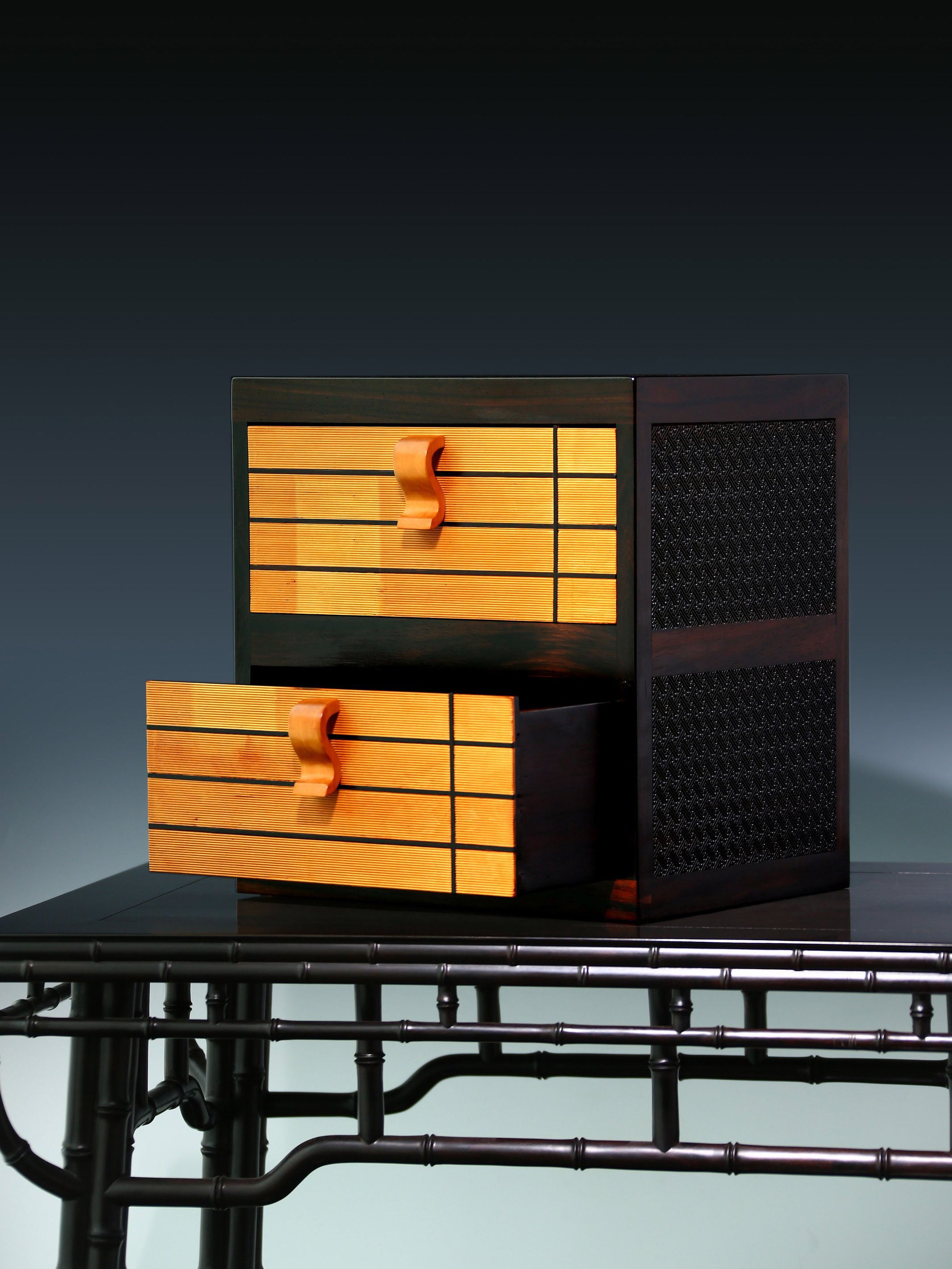 Double-layered book-shaped tea box inlaid with boxwood and rosewood