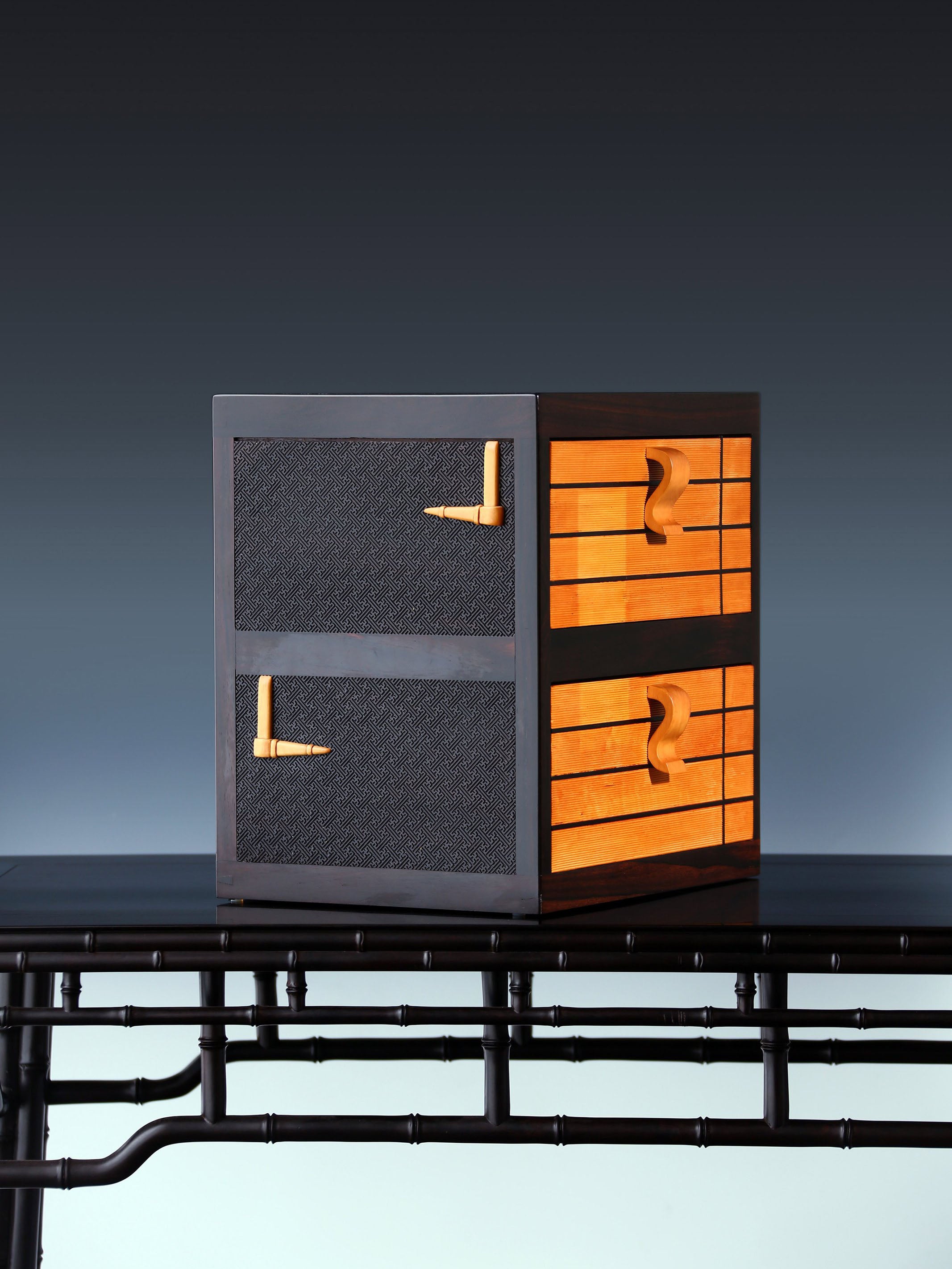 Double-layered book-shaped tea box inlaid with boxwood and rosewood