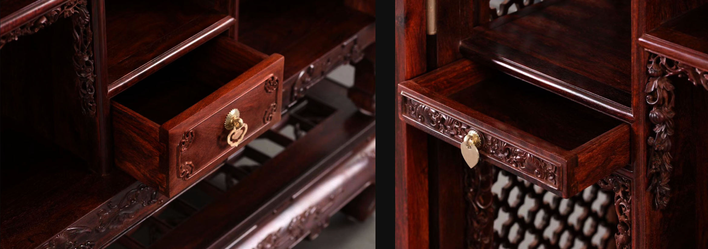 Rosewood openwork antique-style tea cabinet